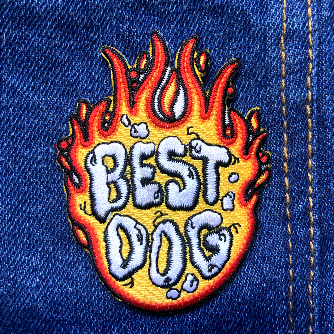 Best dog embroidered patch, flame patch, cool dog patch for denim dog vest 