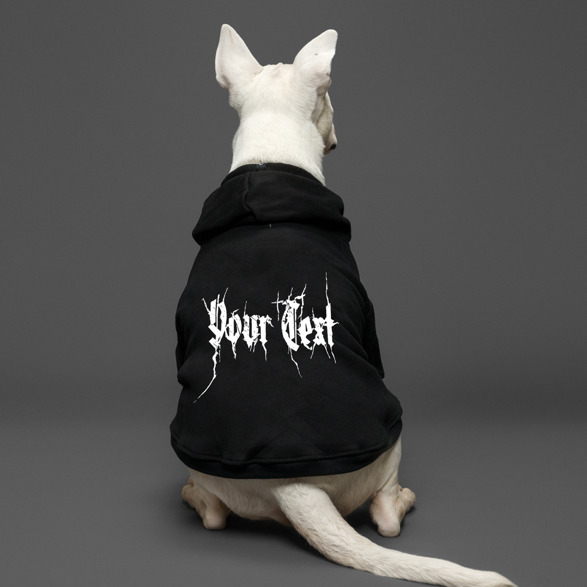 Personalised dog hoodie for large dogs, metal dog hoodie with custom text made in Australia