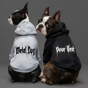 Personalised dog hoodie with black metal font made in Australia for large dogs and small dogs