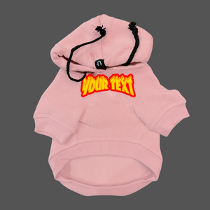 dog hoodie pink with personalised font made in australia. Dog sweatshirt for large and small dogs