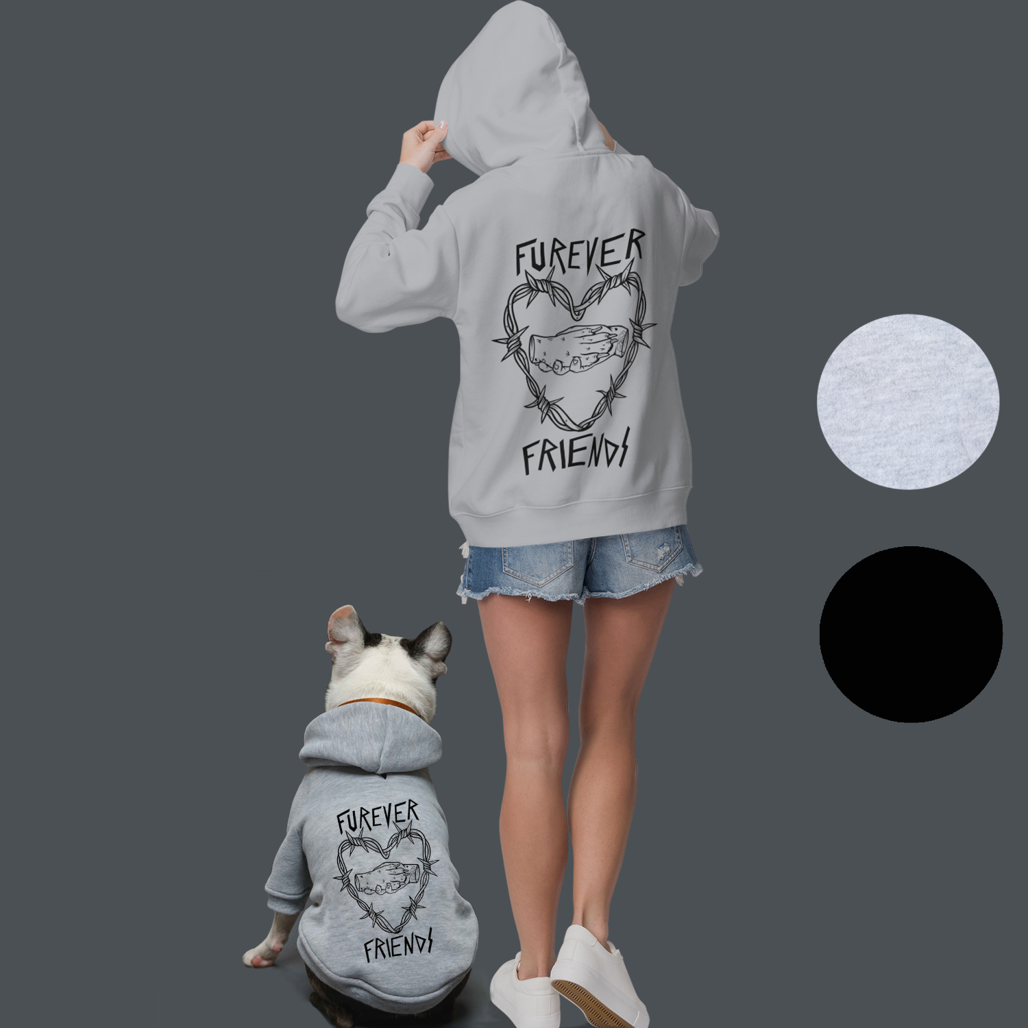 Dog and human matching hoodies, gift for dog lovers. Dog hoodie with matching human hoodie, furever friends rescue dog print