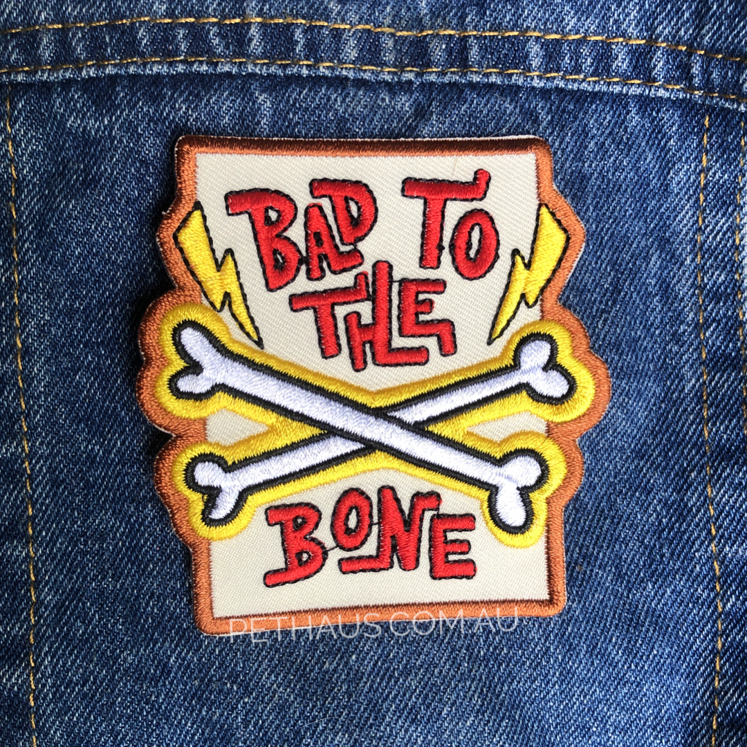 Bad to the bone dog patch, dog lover gift by Ginger Taylor and Pethaus Australia