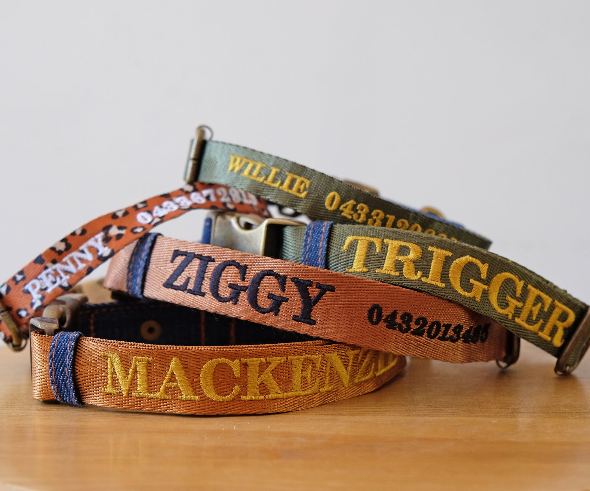 personalised embroidered dog collar, made in Australia, id dog collar, name dog collar 