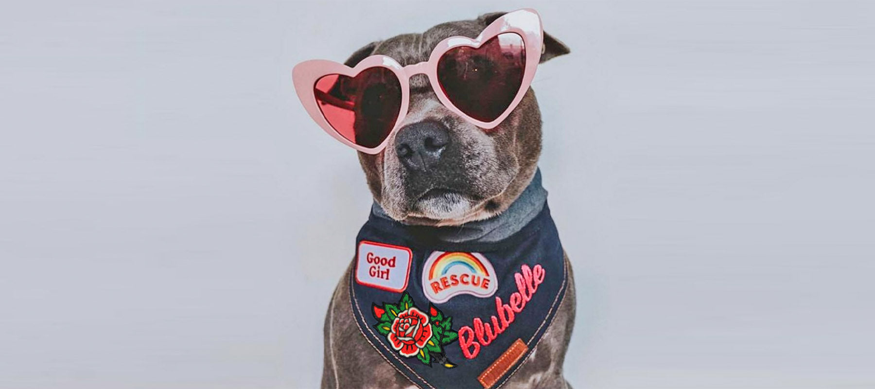 Personalised dog bandana, denim dog bandana with embroidered patches and dogs name