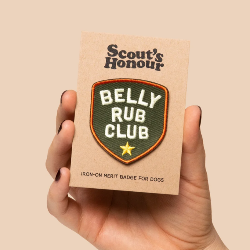 Belly rub funny dog patch for dog bandana, dog gift by Scouts honour, Merit badge for dogs