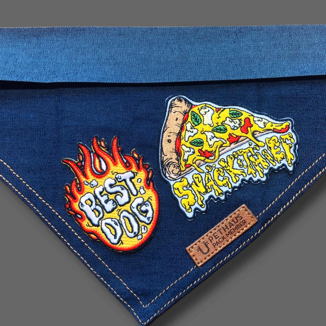 denim dog bandanas with dog patches, gift for dog lover by Pethaus 