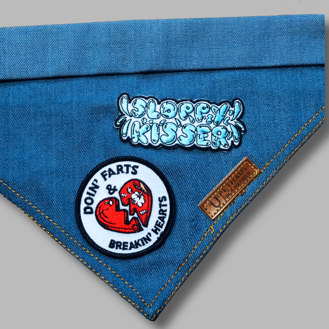 denim dog bandanas with dog patches, gift for dog lover by Pethaus 