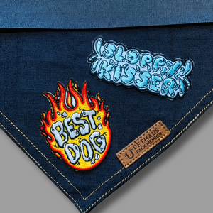denim dog bandanas with dog patches, gift for dog lover by Pethaus , best dog patch