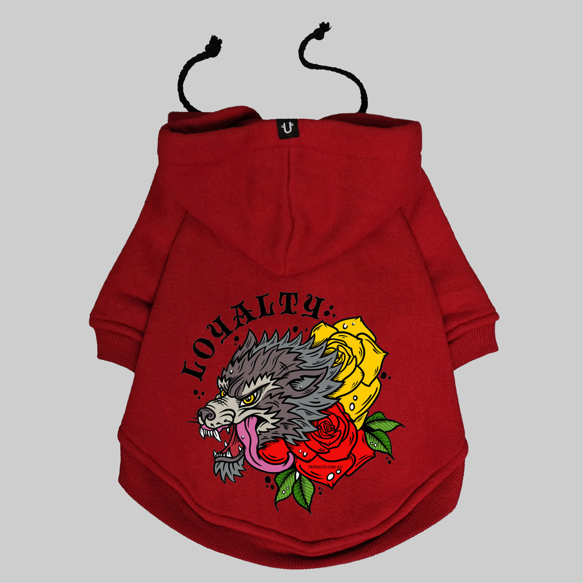 Red dog hoodie for large dogs, small dog hoodie made in Australia 