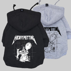 Dog hoodie for heavy metal lovers, heavy petting print, black dog hoodie and grey dog hoodie