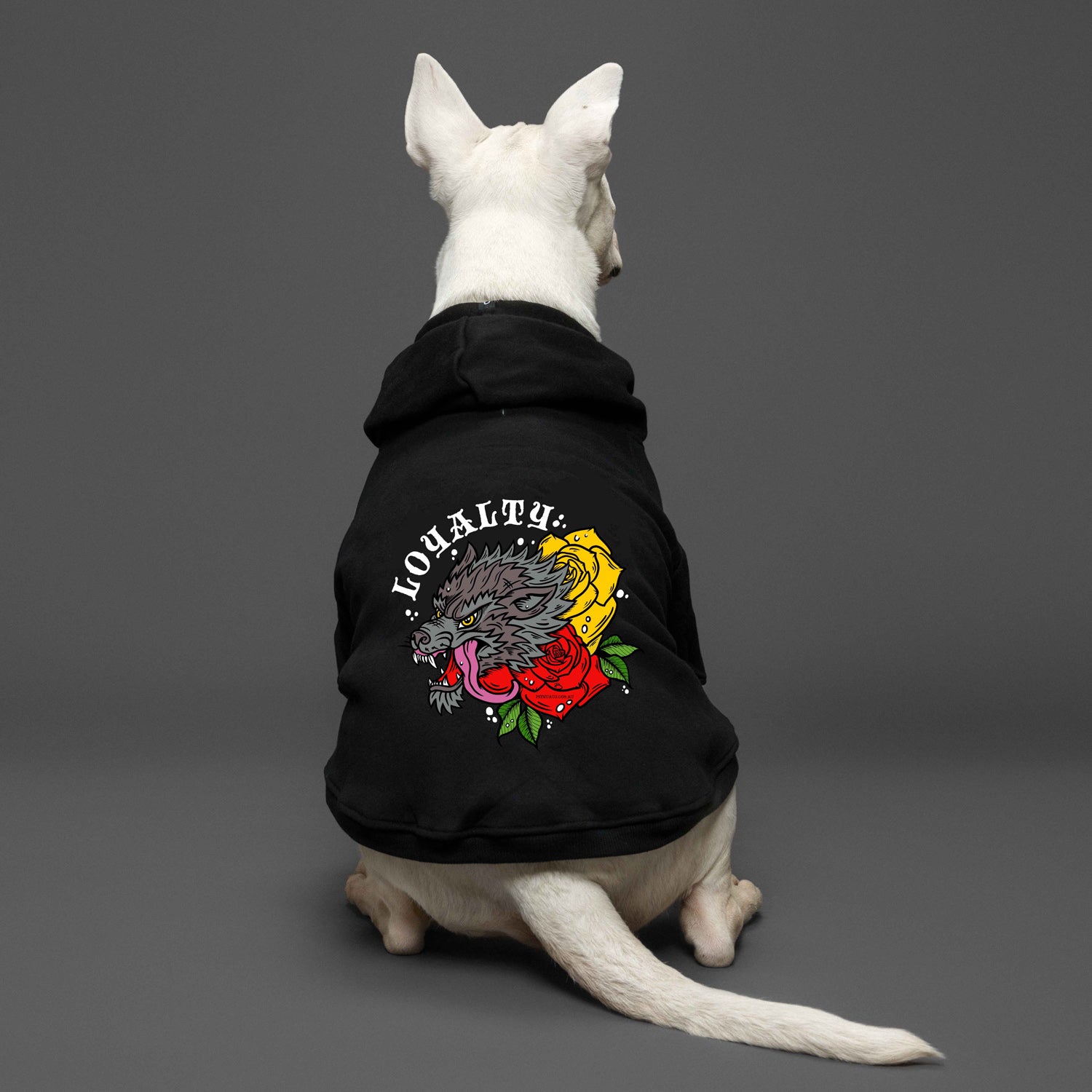 dog hoodie with loyalty print for large dog breeds