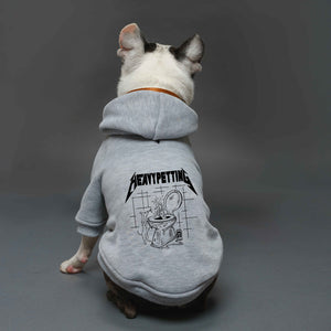 Dog hoodie, dog sweatshirt in grey with Heavy Petting print, matching human and dog hoodies