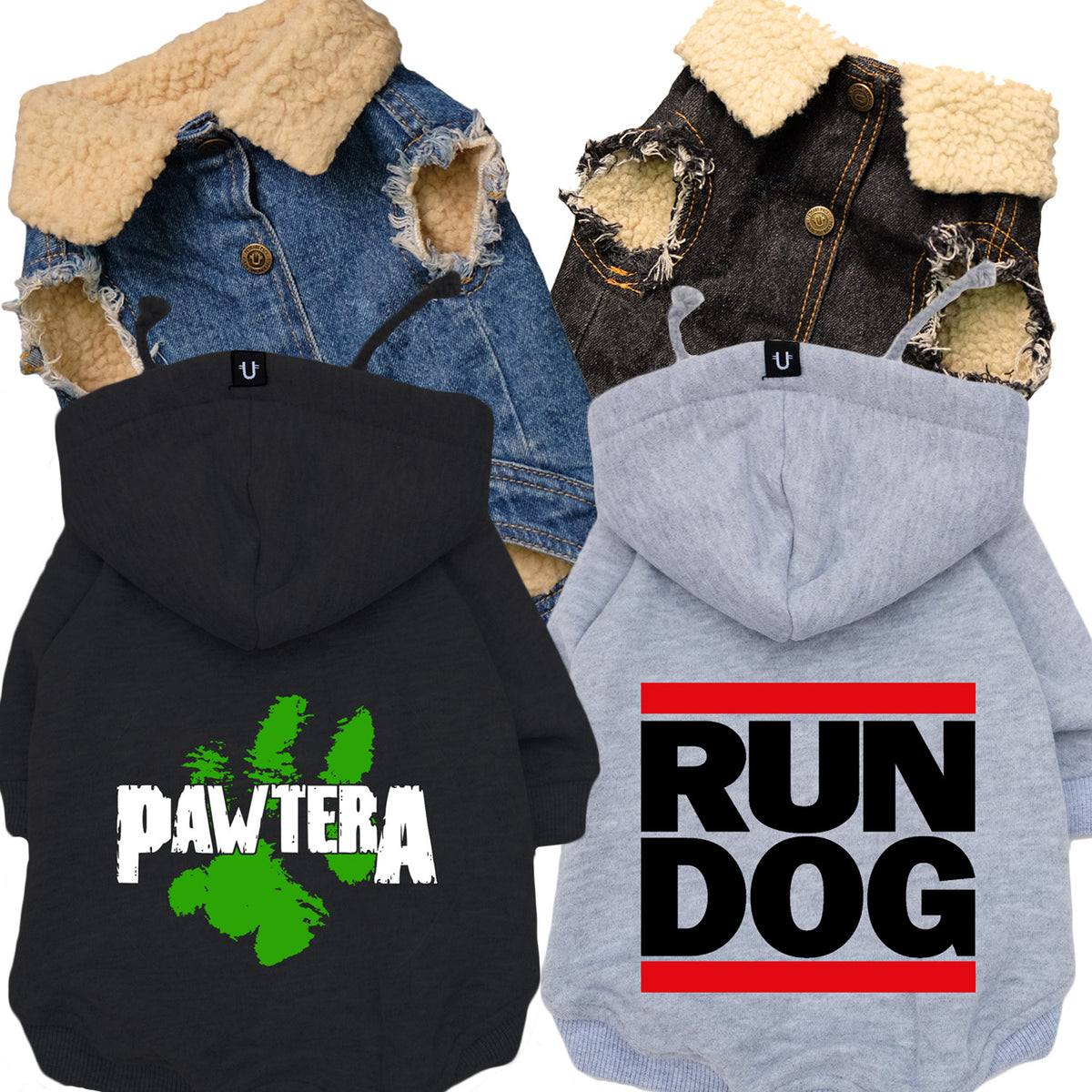 Sherpa Denim dog vest + Dog Band Hoodie Set
