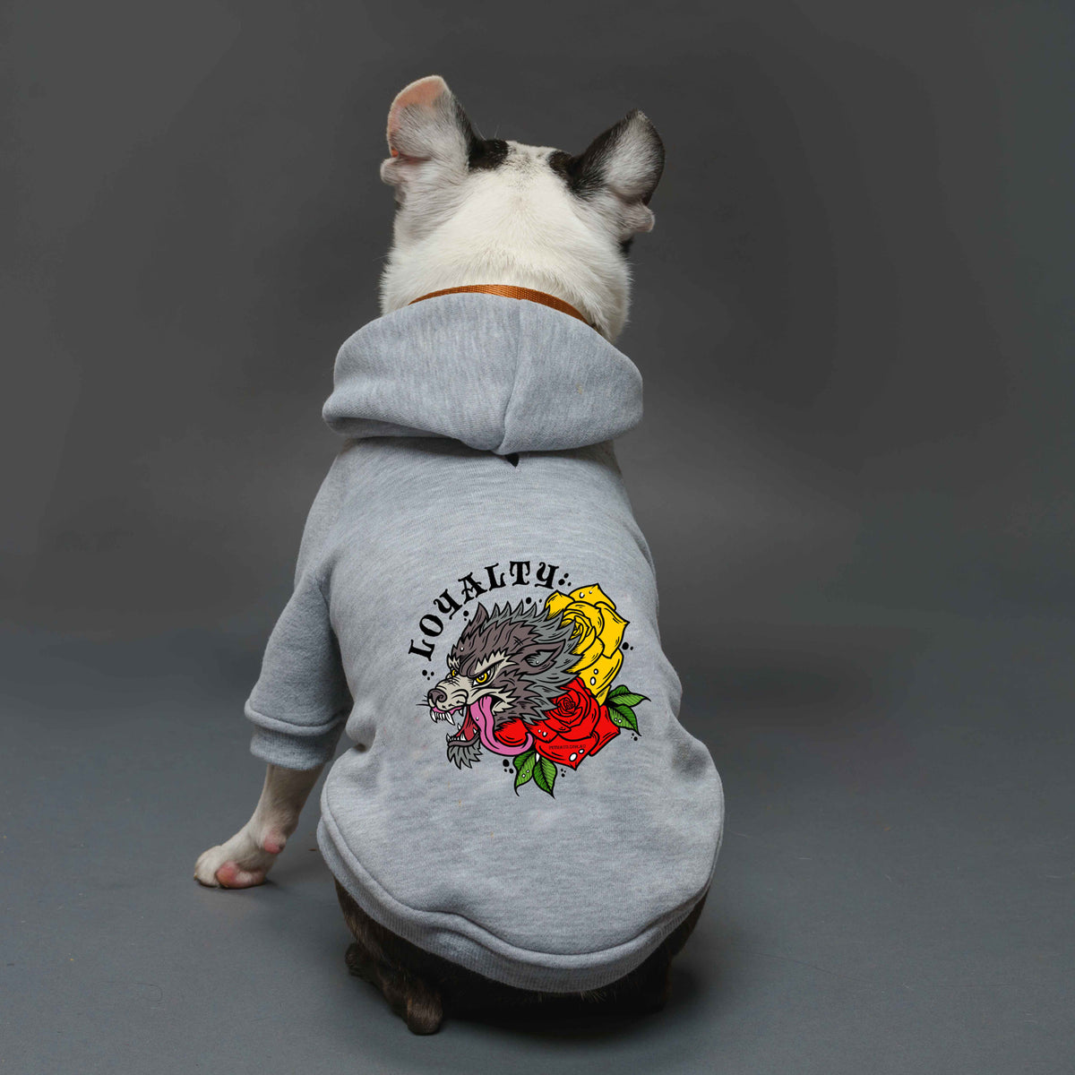 Dog hoodie , dog coat, grey dog hoodie with wolf print.