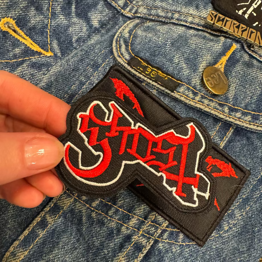 Ghost red on black heavy metal patch 