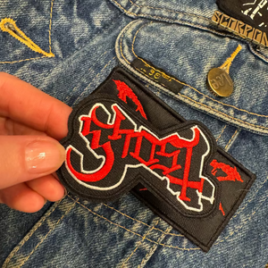 Ghost red on black heavy metal patch 