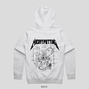 Heavy Petting unisex hoodie for dog lovers in black and grey, by artist Natty b and Pethaus