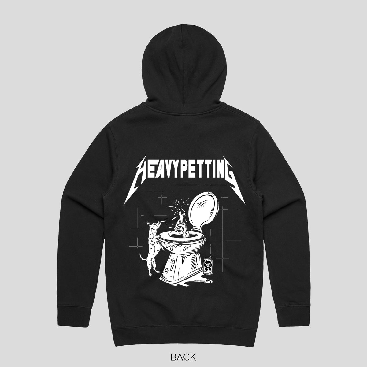 Heavy Petting unisex hoodie for dog lovers in black and grey, by artist Natty b and Pethaus