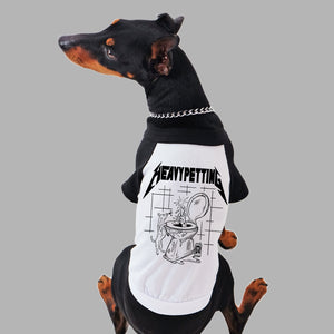 Dog tee, heavy metal dog tee, metallica dog tee with Heavy Petting print.