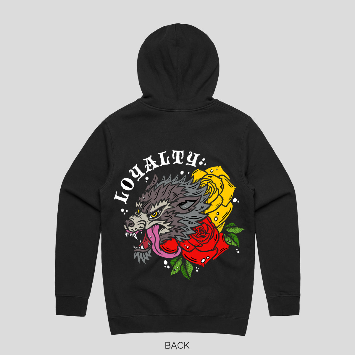 Hoodie for dog lover, loyalty dog hoodie for matching dog and owner outfits. Wolf print hoodie in black red and grey.