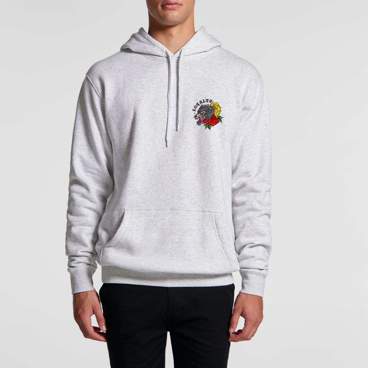 Hoodie for dog lover, loyalty dog hoodie for matching dog and owner outfits. Wolf print hoodie in black red and grey.