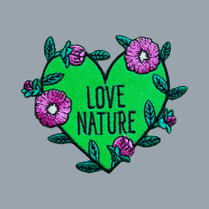 love nature patch, heart patch, nature lovers green heart with flowers