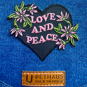 love and peace heart patch with flowers for denim jacket