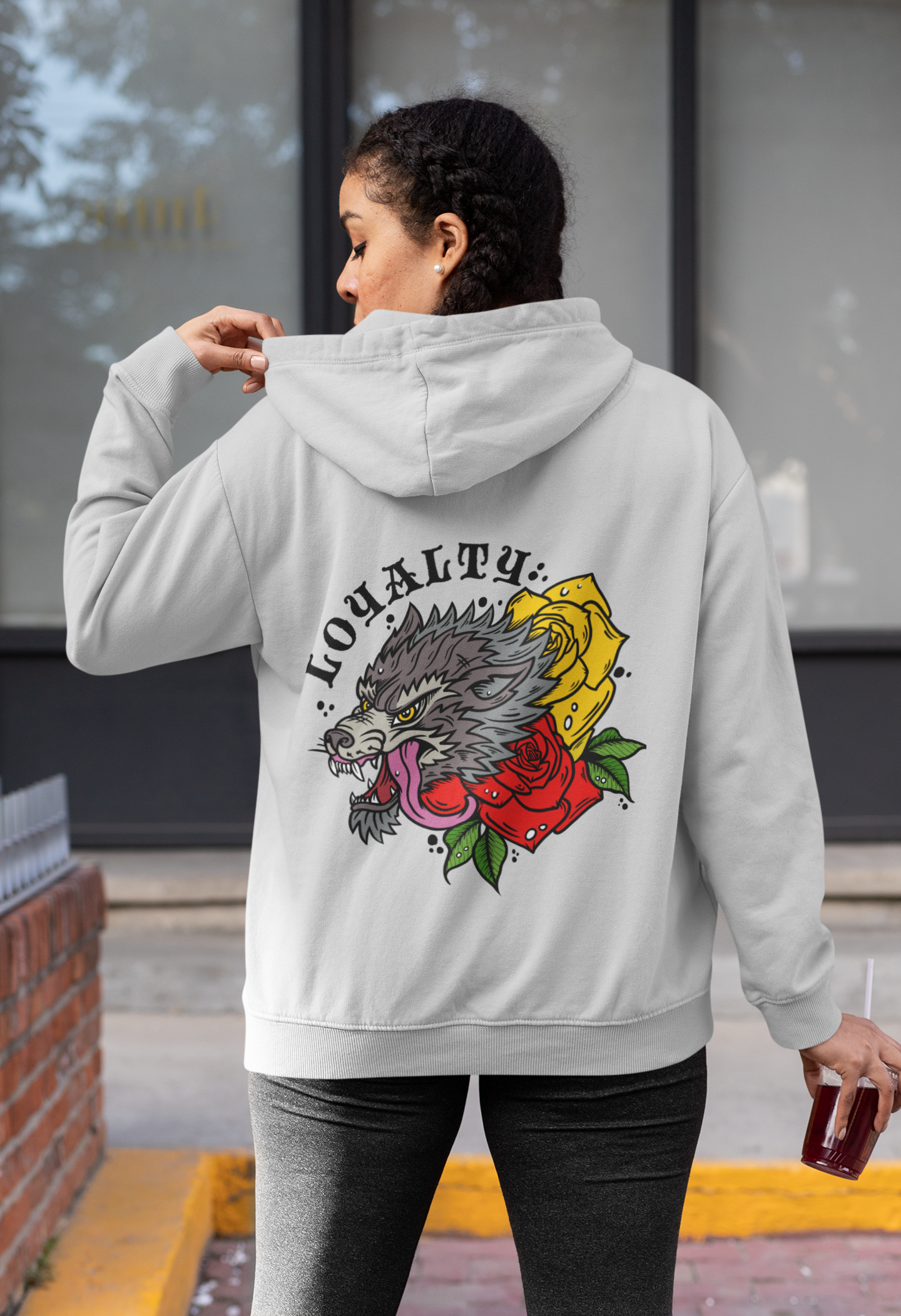 Hoodie for dog lover, loyalty dog hoodie for matching dog and owner outfits. Wolf print hoodie in black red and grey.