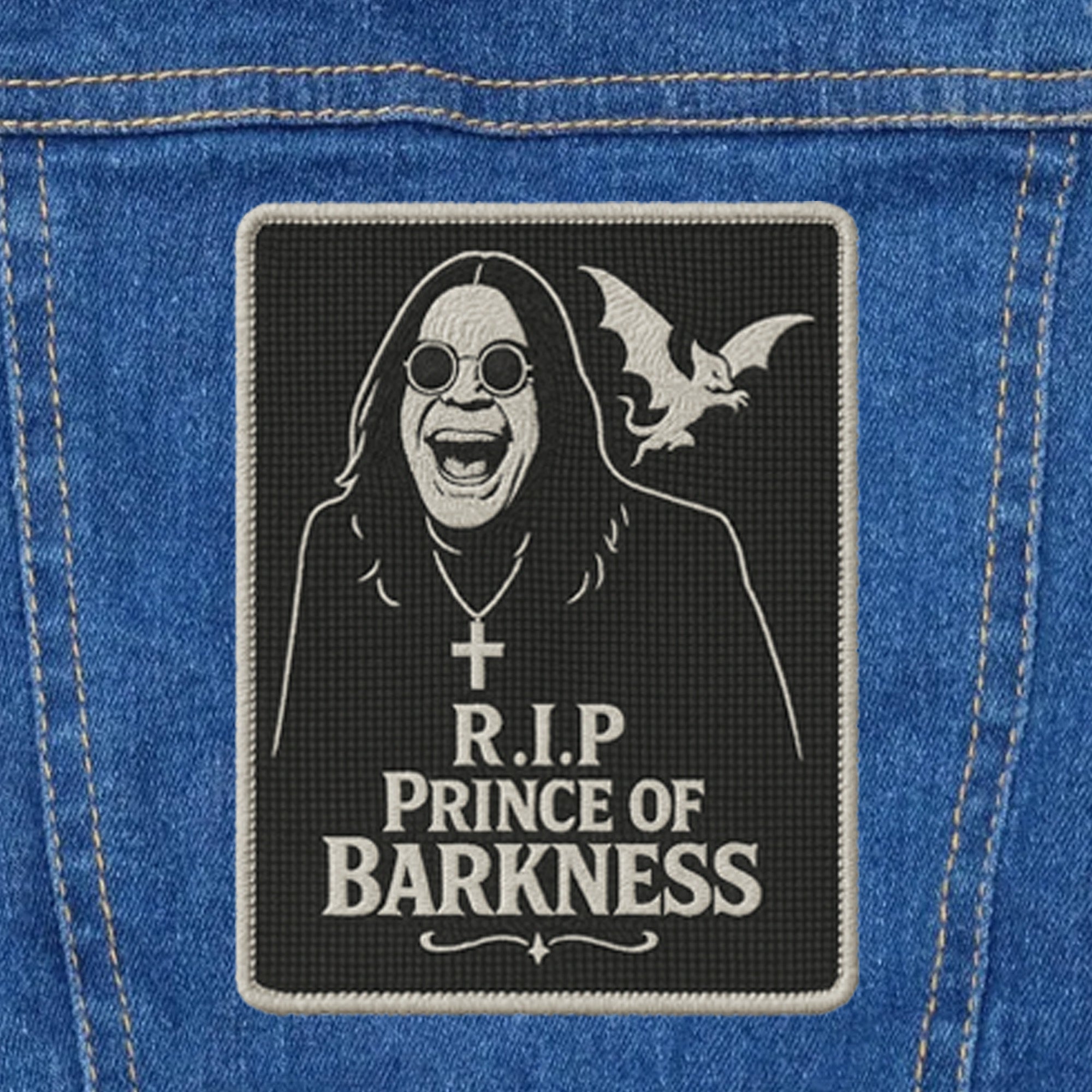 Ozzy Osbourne embroidered commenmorative patch, R.I.P Prince of Darkness. Patch for dogs