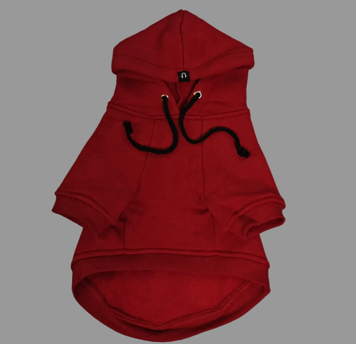 deep red dog hoodie front view by Pethaus