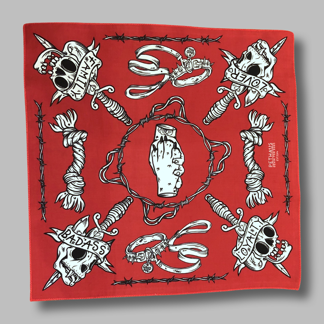 Red paisley dog bandana by Pethaus and Natty B