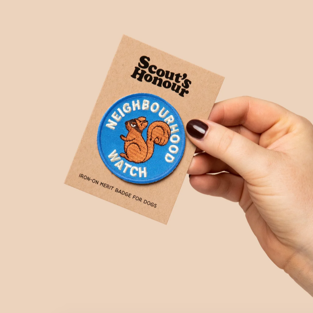 neighbourhood watch patch, scouts honour patch, squirrel patch, patch for dog, dog patch, merit badge