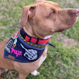 dog bandana for pitbull, personalised dog bandana denim with studs and patches