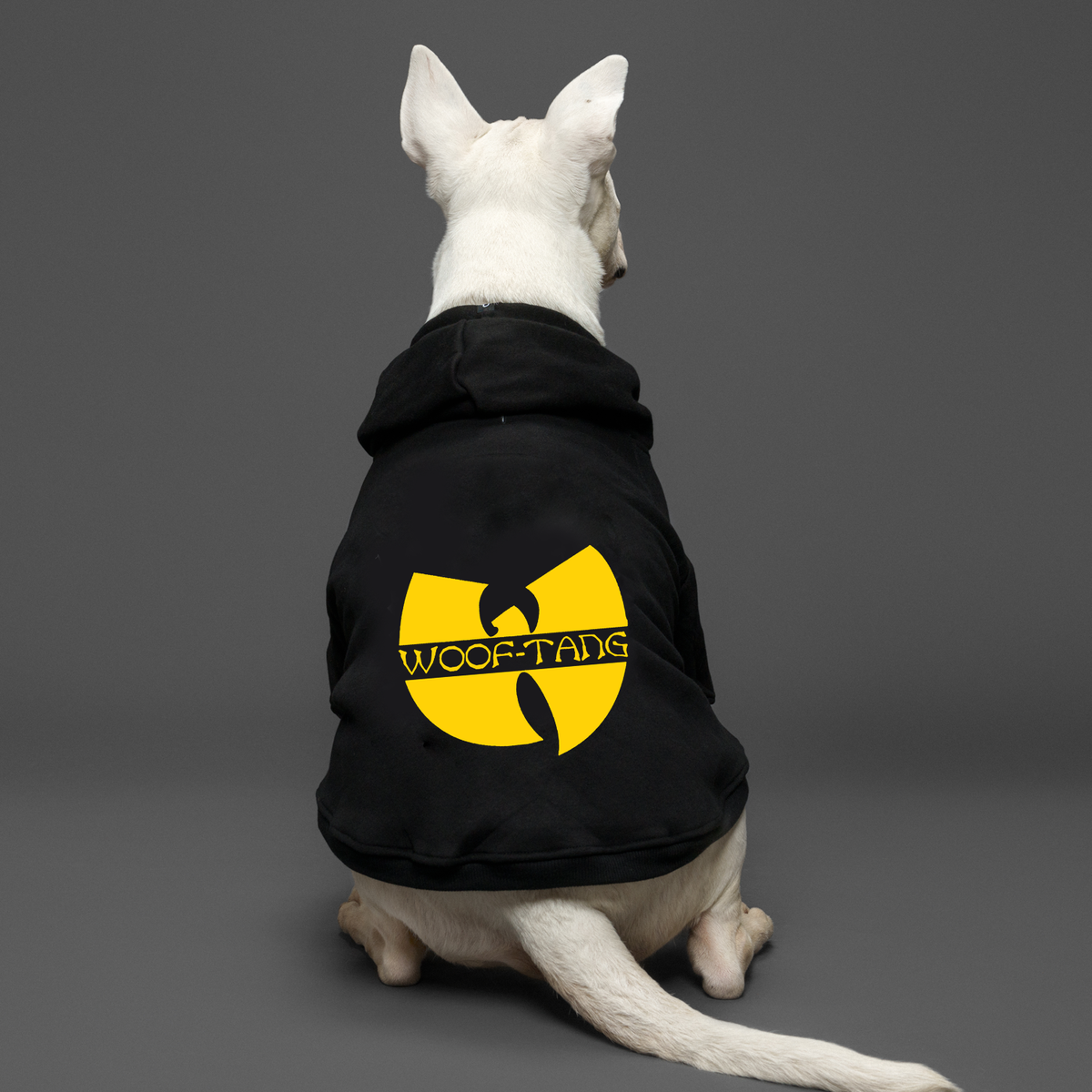 Woof-tang dog hoodie a parody on wu-tang clan, made in Australia for large and small dogs