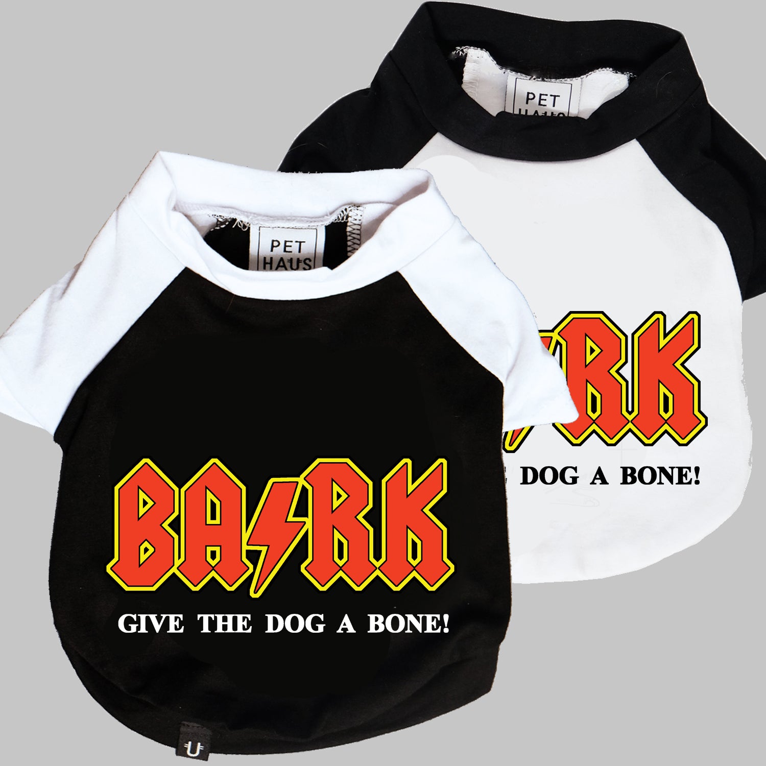 ACDC dog tee, rock dog tee, BARK dog tee, large dog tee designed in Australia