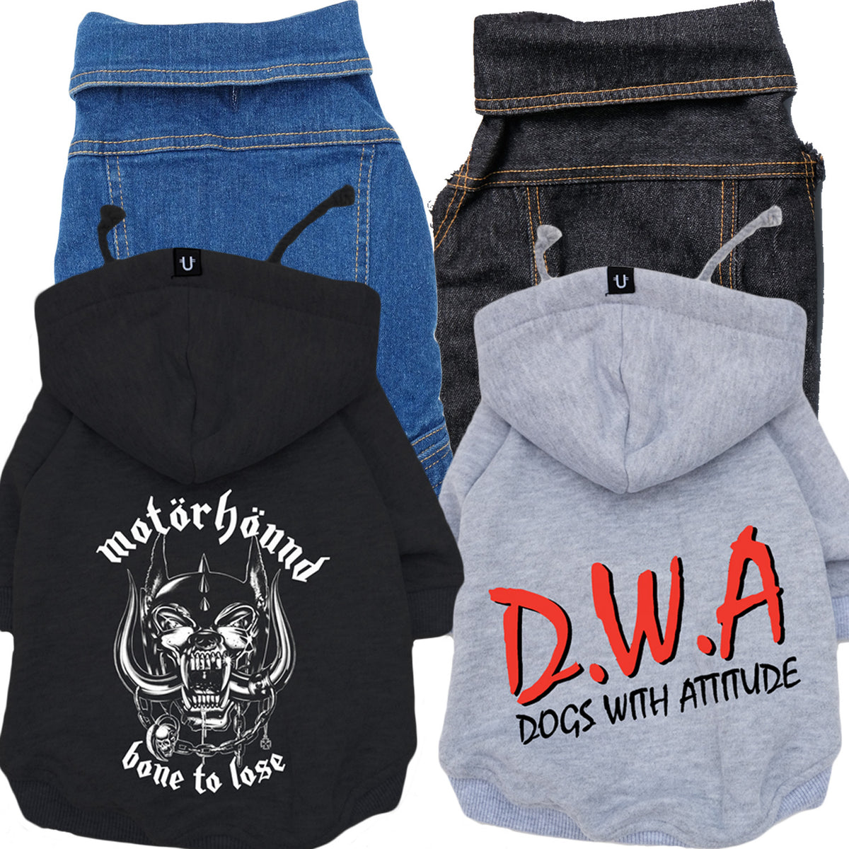 Denim dog vest + Dog Band Hoodie Set