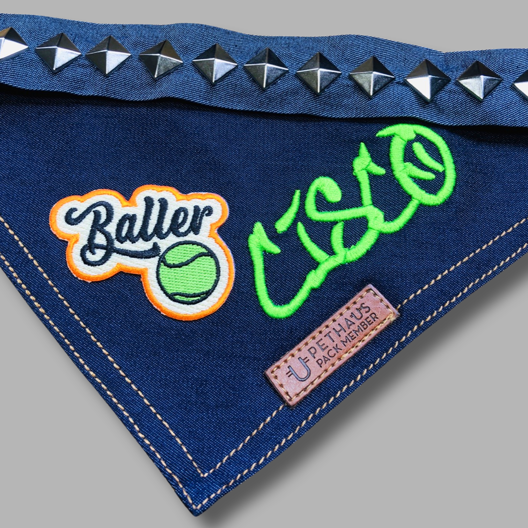 denim dog bandana australia, personalised dog bandana gift.