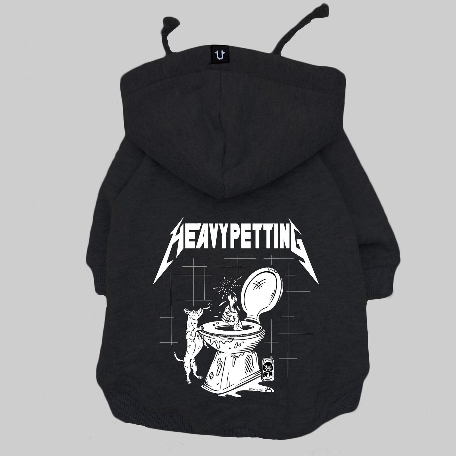 Dog hoodie for heavy metal lovers, heavy petting print, black dog hoodie and grey dog hoodie