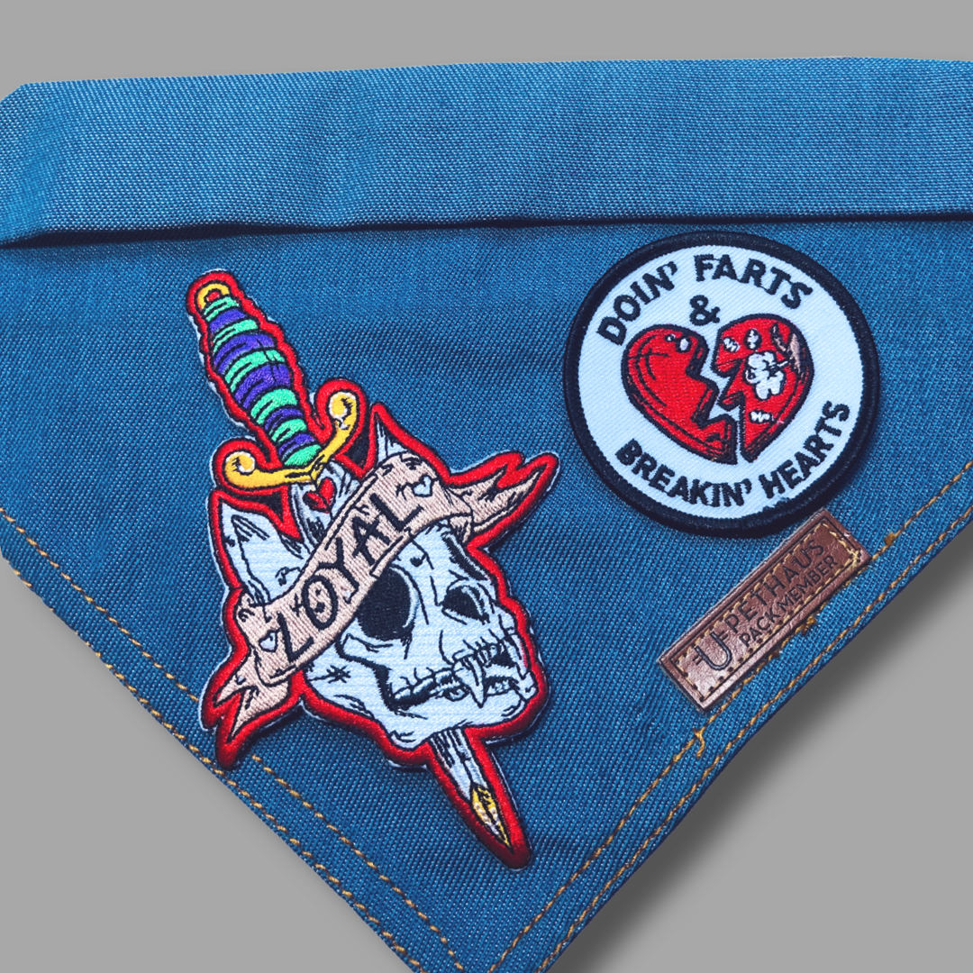 denim dog bandanas with dog patches, gift for dog lover by Pethaus 