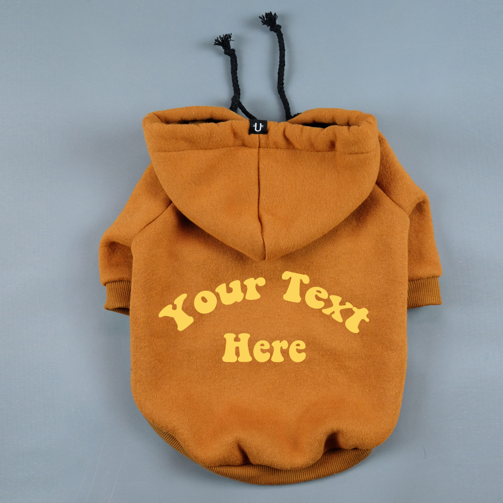 Personalised dog hoodie, tan or green colour made in Australia.  Big dog hoodie for camping dogs 