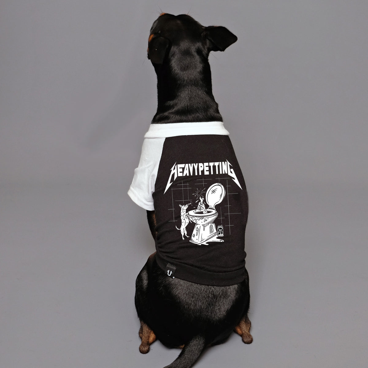 Dog tee, heavy metal dog tee, metallica dog tee with Heavy Petting print.