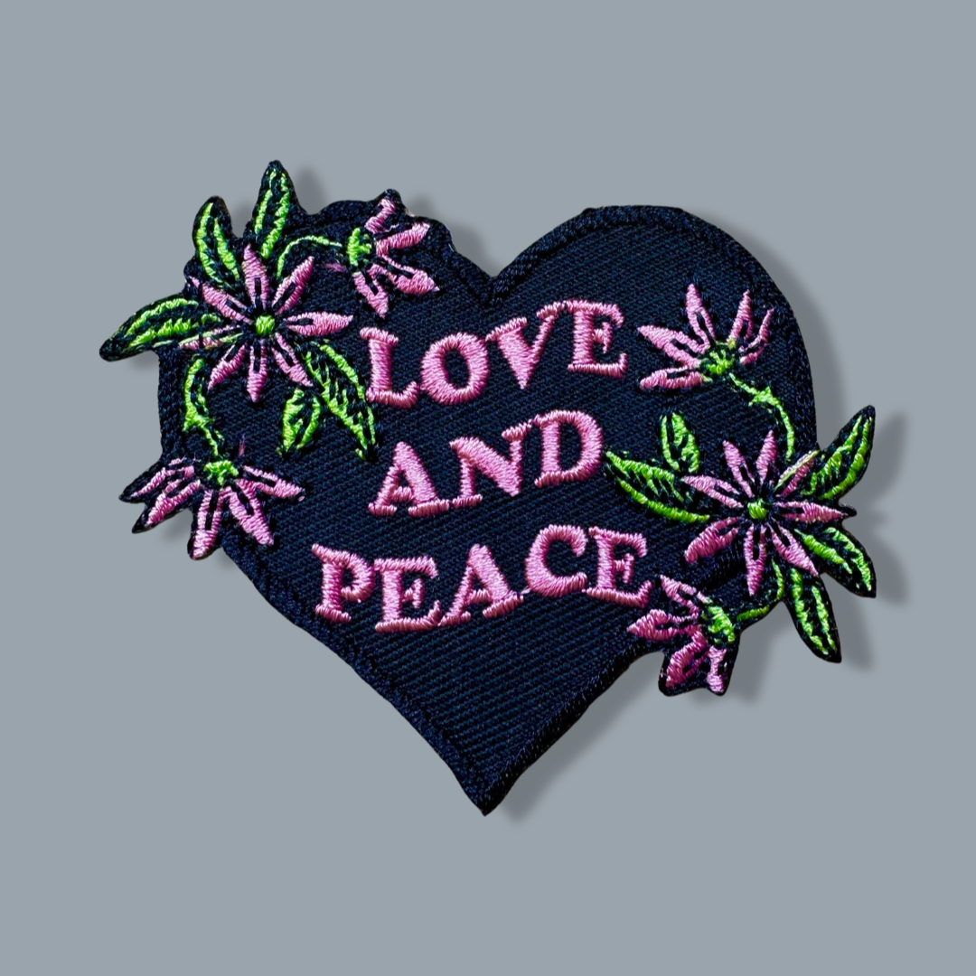Love and peace heart patch with flowers