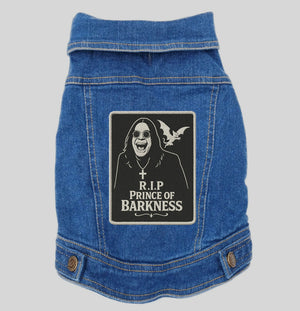 ozzy osbourne back patch on blue denim dog vest by Pethaus.