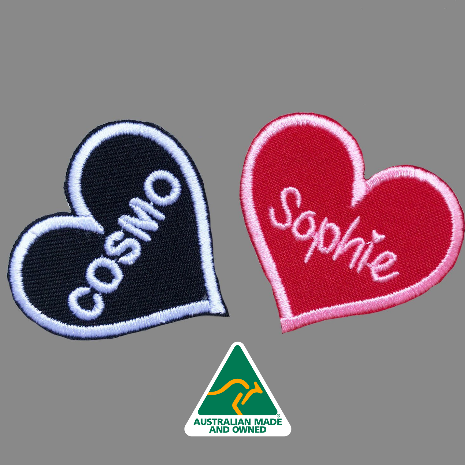 heart patch, personalised heart patch, embroidered heart patch, custom embroidered patch, sweetheart patch, black heart patch, red heart patch