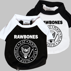 Ramones dog clothing, raglan dog tee with Rawbones print made in Australia, Dog tees for large dogs