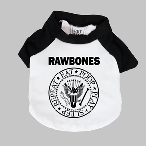 Ramones dog clothing, raglan dog tee with Rawbones print made in Australia, Dog tees for large dogs, white dog tee