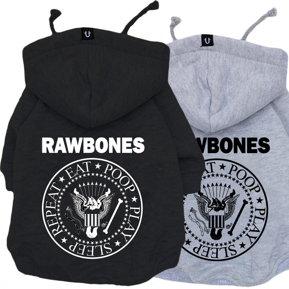 ramones dog hoodie for rock dogs, made in australia dog sweatshirt rawbones 