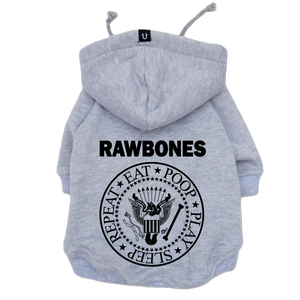 ramones grey dog hoodie made in Australia, warm dog coat