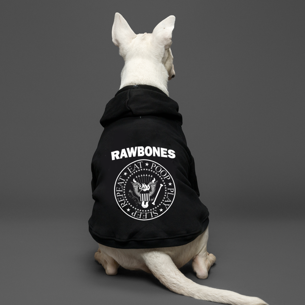 rock dog hoodie, ramones dog hoodie made in Australia for large dog breeds and bulldog breeds