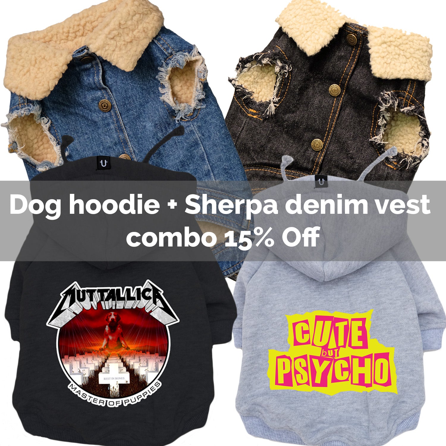 Sherpa Denim dog vest + Dog Band Hoodie Set